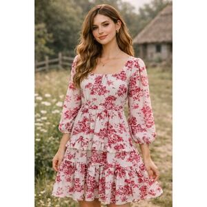 Sugarlips Ainsley Meadow Toile Ruffle Dress Size Small